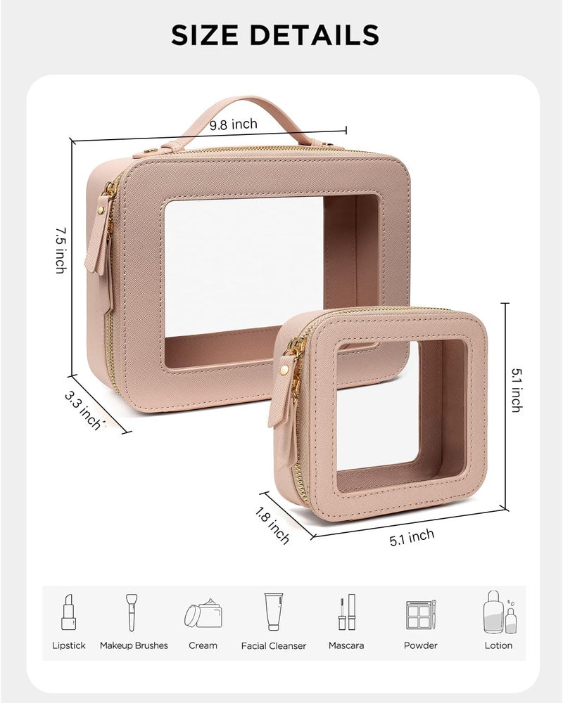 LETGO Clear Makeup Bags Set - TSA Approved Toiletry Bag with Handle Large Opening, Clear Toiletry Bags Case Pouch for Traveling Travel Car Orangizer Storage Essentials (Mini+Large Nude) - Image 2